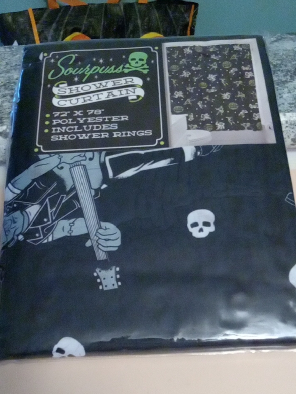 Sourpuss Black Shower Curtain with Monster Print